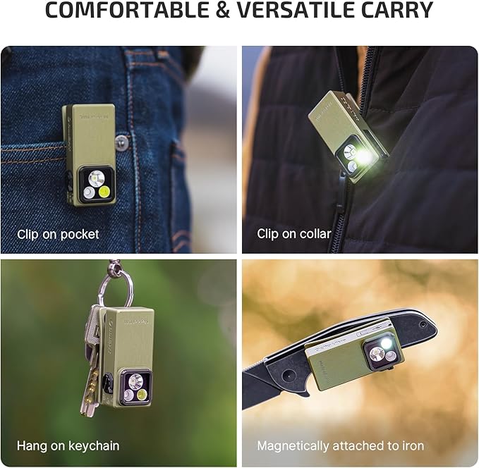 OLIGHT Oclip Ultra EDC Flashlight Clip-on Light, 530 Lumens Rechargeable with Type-C Charging, Combines Floodlight, Spotlight and UV, Triple Magnetic Lights for Inspection and Work (Olive Green)
