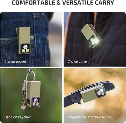 OLIGHT Oclip Ultra EDC Flashlight Clip-on Light, 530 Lumens Rechargeable with Type-C Charging, Combines Floodlight, Spotlight and UV, Triple Magnetic Lights for Inspection and Work (Olive Green)
