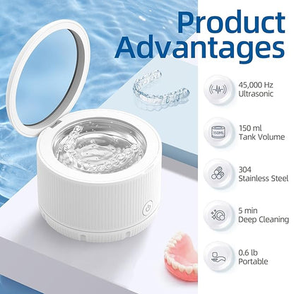 45kHz Ultrasonic Retainer Cleaner Machine, Ultrasonic Cleaner for Cleaning Orthodontic Appliances, Braces, Toothbrushes, Jewelry (150ML, White)