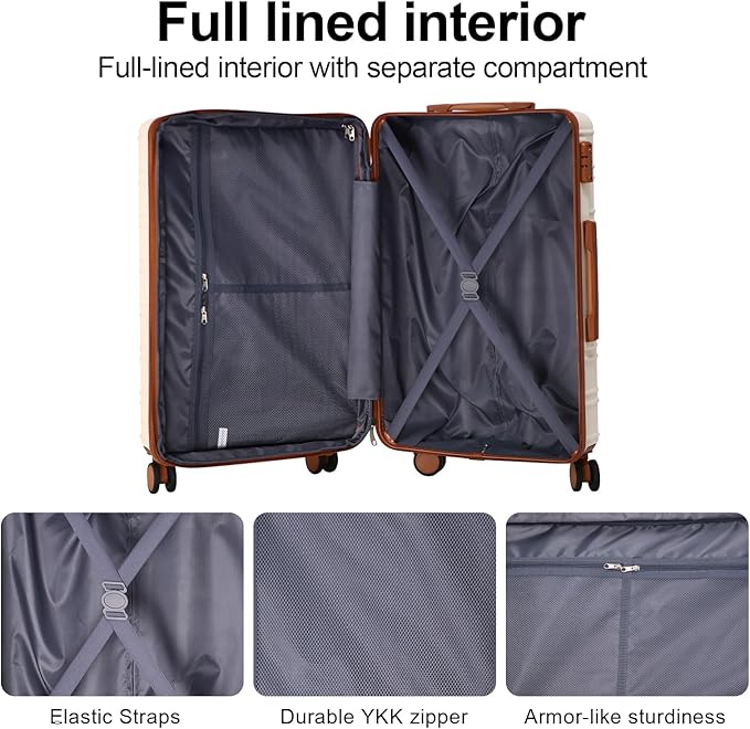 4 Piece Luggage Set Expandable ABS Travel Suitcase Set TSA Lock Hardshell Durable Lightweight Traveling Luggage Sets Gift for Back to School (OFF White, 28in26in20in13in)