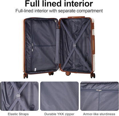 4 Piece Luggage Set Expandable ABS Travel Suitcase Set TSA Lock Hardshell Durable Lightweight Traveling Luggage Sets Gift for Back to School (OFF White, 28in26in20in13in)