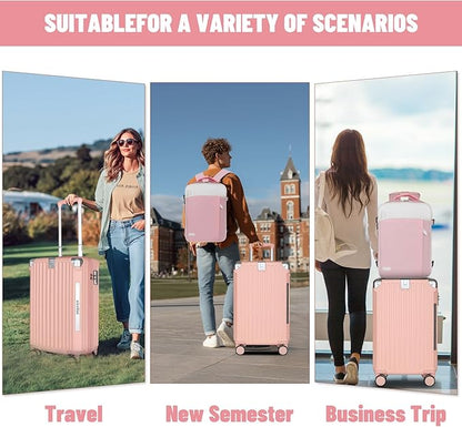 22x14x9 Airline Approved Vintage Style Carry On Luggage with Backpack Sets for Women, ABS+PC Hardshell Small 20 inch Retro Suitcase with Protective Cover & Tag (Pink, 20in/BP/TB)