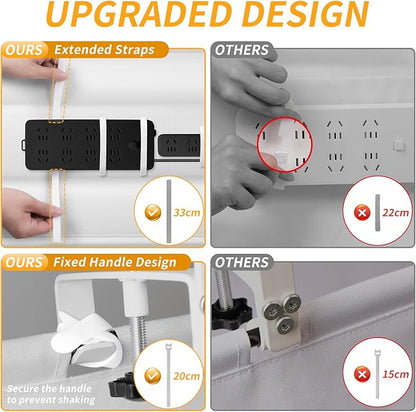 Under Desk Cable Management Tray, No Drill Desk Cord Organizer with Clamp, 28" Fabric Cable Management for Standing Desk Office & Home, White