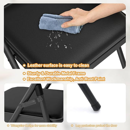 4 Pack Black Folding Chairs with Padded Cushion for Outside, Portable Stackable Commercial Metal Foldable Chairs with Steel Frame for Home Events Office Wedding Party, 350lbs Capacity