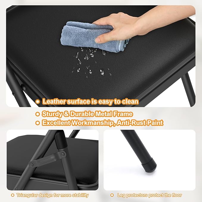 6 Pack Black Folding Chairs with Padded Cushion for Outside, Portable Stackable Commercial Metal Foldable Chairs with Steel Frame for Party Home Events Office Wedding, 350lbs Capacity