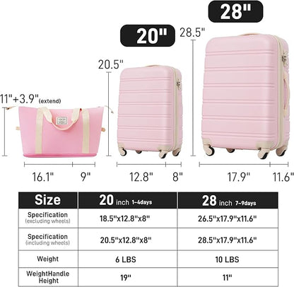Merax Luggage Sets 2 Piece Suitcase Set 20/28 IN,Carry on Luggage and Travel Bag TSA Lock Expandable,Hard Case Luggage with Spinner Wheels,White Pink