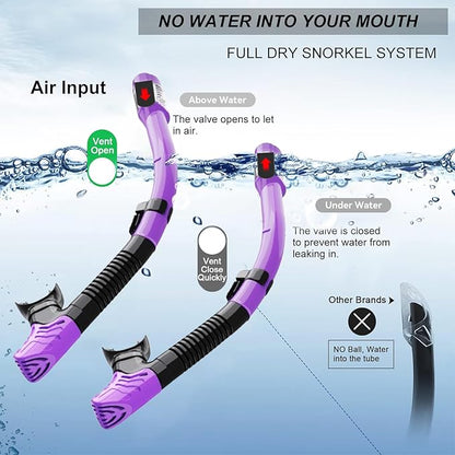 Snorkeling Gear for Adults,Dry-Top Snorkel Mask Set with Tempered Glass,Anti-Fog & Anti-Leak Panoramic Swim Mask,Adjustable Snorkel Kit with Carry Bag for Scuba Diving,Swimming,Travel