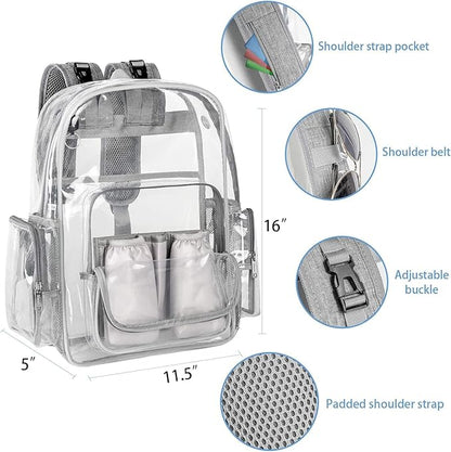 Mancro Diaper Bag Backpack, Clear Baby Bag Heavy Duty Transparent Backpack for Girls Boys, Multifunction Large Travel Backpack Maternity Baby Changing Bags for Mom with Stroller Straps, Grey