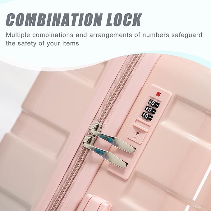 Campfun 3 Piece Luggage Sets, PC Gradient Color Suitcase Set with Double Spinner Wheels, Durable Carry On Luggage with Combination Lock, 20/24/28 inch, Pink+Blue