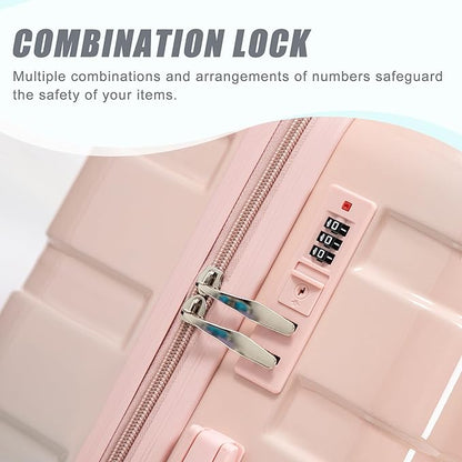 Campfun 3 Piece Luggage Sets, PC Gradient Color Suitcase Set with Double Spinner Wheels, Durable Carry On Luggage with Combination Lock, 20/24/28 inch, Pink+Blue