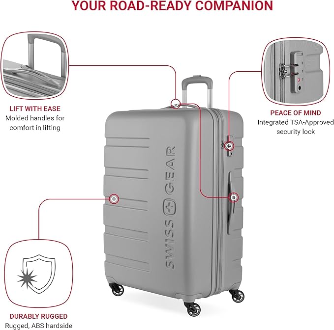 SwissGear 7366 Signature Hardside Expandable Luggage with Spinner Wheels, TSA Lock, Grey, Checked-Large 27-Inch