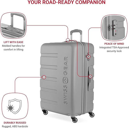 SwissGear 7366 Signature Hardside Expandable Luggage with Spinner Wheels, TSA Lock, Grey, Checked-Large 27-Inch