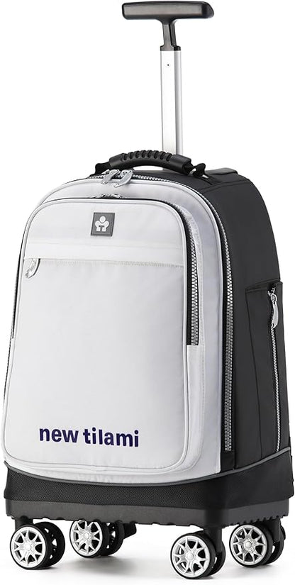 NEW TILAMI 19 Inch Rolling Backpack 360°rotating Universal Wheel, Large Organizer Compartments, Adjustable Handle, Carry on for School Students Business Travel, Pure White