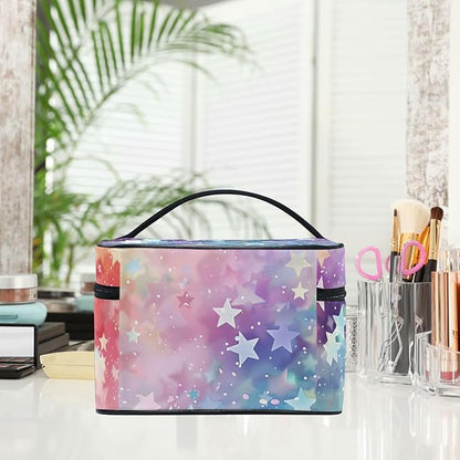 MNSRUU Makeup Bags, Starry Sky Makeup Organizer Bags Toiletry Bag Box Travel Cosmetic Bag Make Up Train Case for Women Teen Girl Ladies