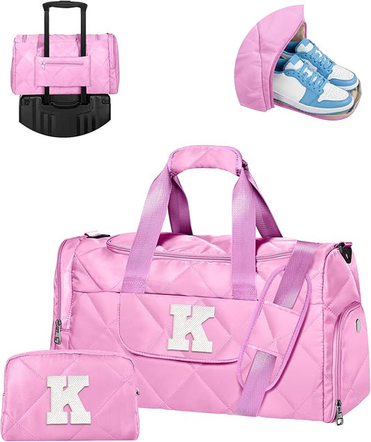 Birthday Gifts for Teen Girls Women, Initial Duffle Bag for Travel, Stocking Stuffers for Teen Girls, Unique Weekender Bag, Gym Bag with Wet Separation, Gift Idea for Christmas, Girl Weekend