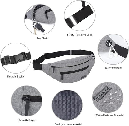 MAXTOP Large Crossbody Fanny Pack with 4-Zipper Pockets,Gifts for Enjoy Sports Festival Workout Traveling Running Casual Hands-Free Wallets Waist Pack Phone Bag Carrying All Phones