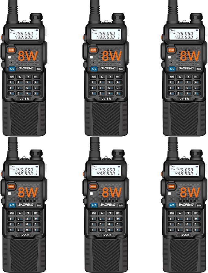 Baofeng UV-5R Dual Band Two Way Radio Handheld Ham Radio Long Range Walkie Talkies Pack of 6 for Hiking Camping Hunting Skiing Trip(Black) with 8W 3800mAh Battery