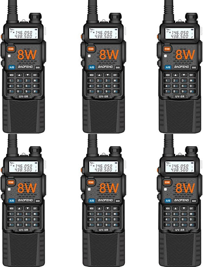 Baofeng UV-5R Dual Band Two Way Radio Handheld Ham Radio Long Range Walkie Talkies Pack of 6 for Hiking Camping Hunting Skiing Trip(Black) with 8W 3800mAh Battery