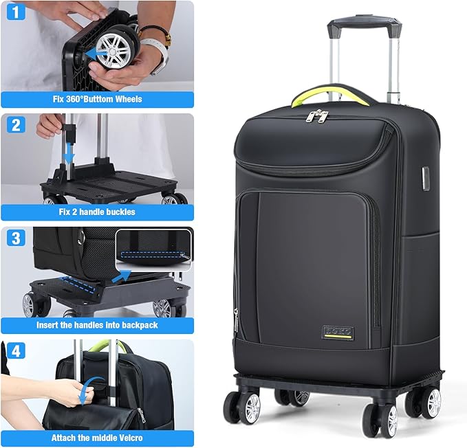 Lekebobor Travel Rolling Backpack, 18 inch Waterproof Bag with 360° Wheels for 15.6" Laptop, Convertible Airline Approved Travel Back Pack for Men & Women, Business, Commuter