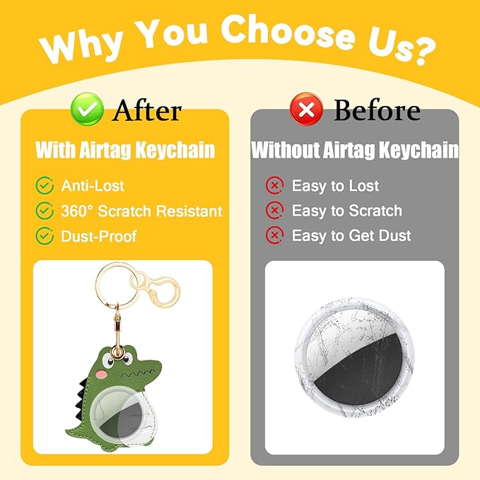 Leather Keychain for Airtag, Cute Protective Keychain Holder Compatible with Apple Air Tag,GPS Item Tracker Case Cover for Keys,Bags,Pets,Luggage(Dinosaur)