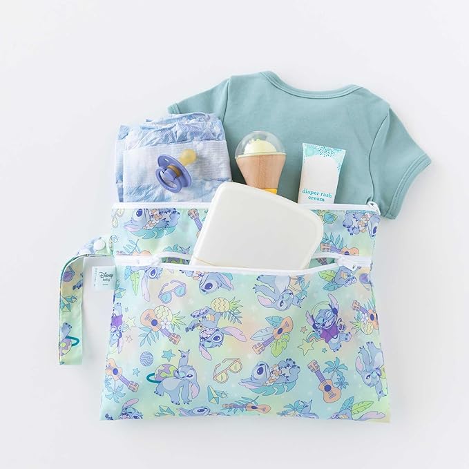 Bumkins - Waterproof Wet Bag & Wet/Dry Clutch Bags - For Beach, Baby, Travel, Swim Suit, Cloth Diapers, Pump Parts, Pool, Gym, Toiletries - Reusable & Easy to Clean - Aloha Stitch - 2 Pack