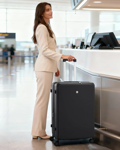 Hanke Expandable 28 Inch Luggage with Spinner Wheels Top Opening Travel Luggage Hard Shell Rolling Suitcases Large Lightweight Checked Luggage with Cup Holder(Jet Black)