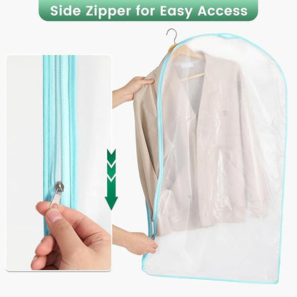 6 Pack Garment Bags for Hanging Clothes - Translucent Suit Bag for Closet Storage, Clothes Cover for Hanging Shirts, Dresses, Travel, Moving - Green