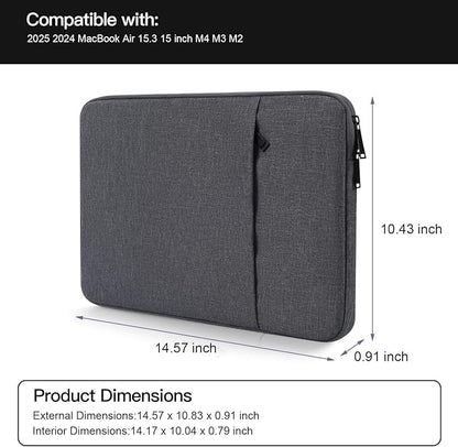15 inch Laptop Sleeve Case for 2025 2024 MacBook Air 15 inch with Apple M2 M3 M4 Chip A2941 A3114 A3241, Water-Resistant Shockproof Carrying Bag Cover -Space Gray