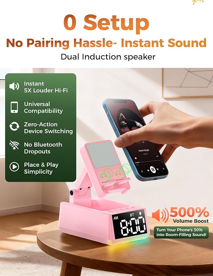Bluetooth Speaker White Elephant Gifts:Induction Cell Phone Stand HD Sound Gift for Men Women Adults Birthday Christmas Secret Santa,Kitchen Gadget Mom Wife Dad Husband Teen Stocking Stuffers(Pink)