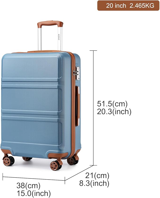 Kono 20'' Carry on Luggage with Spinner Wheel TSA Lock, Lightweight PC+ABS Hardside Luggage Durable Small Carry on Suitcase Apricot Blue