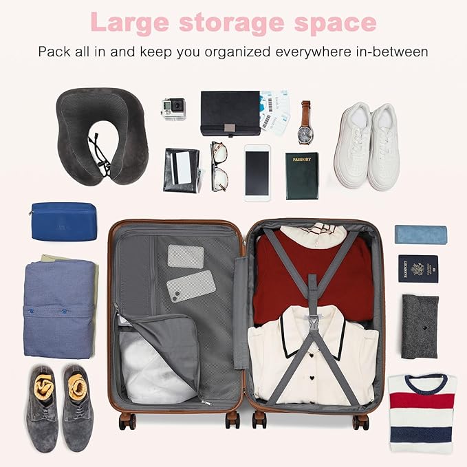 Kono Expandable 28 Inch Large Checked Luggage: ABS+PC Hardside Trolley Travel Case - Hard Shell Suitcase with TSA Lock, Cream/Pink
