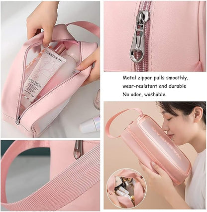 Clear Travel Bags for Toiletries, 3Pcs Portable PVC Waterproof Cosmetic Bags, Transparent Travel Storage Carry Pouch, Toiletry Bags and Cosmetics Organizer for Women Men (Pink)