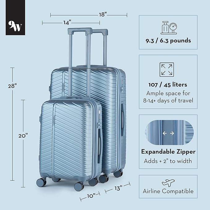 Nine West Zion 2-Piece Smart Luggage Set (20/28), Hardshell Spinners with Cup Holder & USB Port, Expandable & Scuff-Resistant Surface Lapis