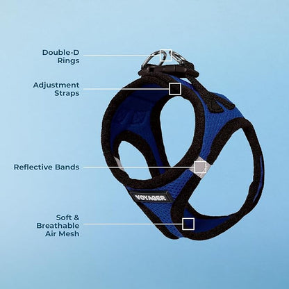 Best Pet Supplies Voyager Step-in Air Harness - All Weather Mesh, Reflective, No Pull Harness for Dogs, Cats - Secure with Hook & Loop Fastener, Buckle, Double D-Rings - Royal Blue/Black Trim, XXXS