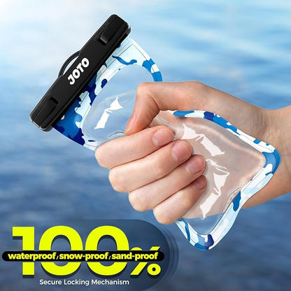 JOTO Up to 7" Universal Waterproof Phone Case for iPhone 17 Air 16 15 14 13 12 11 Plus Pro Max, IPX8 Cellphone Dry Bag XR X SE, Galaxy S23 S22 S21 S20+ S20 S10 Plus Note, Pixel -CamoBlue