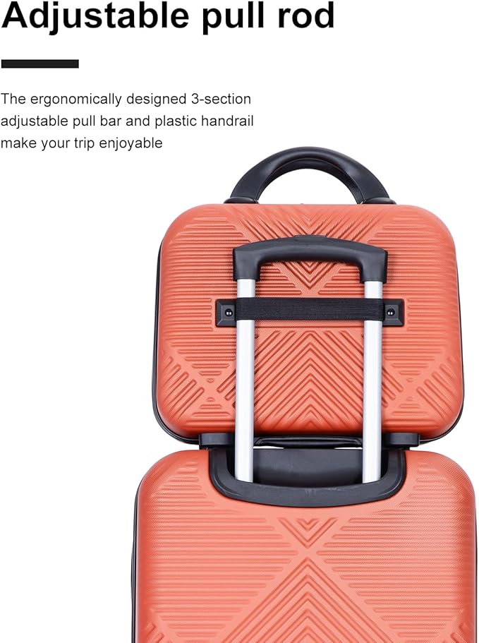 Luggage 4 Piece Set, Hardshell ABS Suitcase Set with Double Spinner Wheels, Lightweight Durable Luggage set, Carry On and Checked Travel Large Luggage, Orange