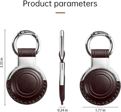 Genuine Leather for AirTag Holder Keychain for AirTag - Premium Handmade Protective Case Cover Accessories with Key Ring, Secure Hidden Design, All-in-One Package, Brown