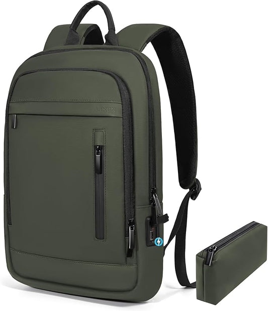 Business Backpack for Men Lightweight Commute Laptop Backpack Anti-Theft Water Resistant Backpack for 15.6 Inch Computer for Daily Office Work with Small Bag (Green)