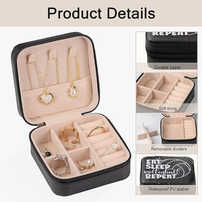 12 Packs Volleyball Mini Travel Jewelry Case Organizer Black Square Volleyball Stuff Small Portable PU Leather Jewelry Box Storage for Sports Club Birthday Christmas Goodie Favors Gifts