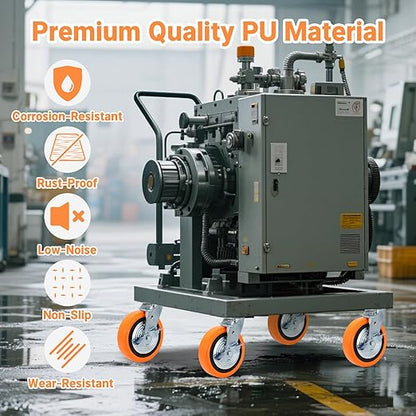 8 Inch Heavy Duty Casters - Industrial Casters with Upgraded Thickened Bracket Set of 4, Polyurethane Wheel Capacity up to 6000 lbs, Swivel Caster for Workbench, Platform Truck(4 Brake)