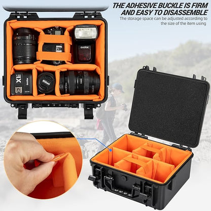 Protective Camera Case 11 X 9 X 5.7 Inch Shockproof Water-resistant with Adjustable Dividers (Can hold cameras, pistols, gear, equipment)