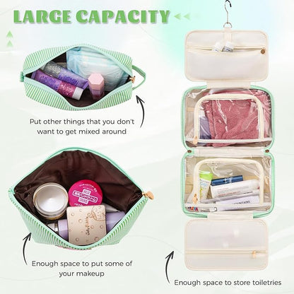 Cute Toiletry Makeup Bag for Girls Women - Cosmetic Bags for Teen Girl | Personalized Gifts for Women Her | Birthday Gifts for 3 4 5 6 7 8 9 10 11 12 13 Year Old Girls - Green A