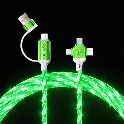 USB Cable PD Fast Charger Lighted Up(USB 6IN1 Starry Green) Mobile Phone Data Cable,Fast Charging Cable,TPE Material,Compatible with Almost All Devices.