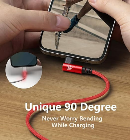 USB C to Lightning Cable 6FT, 90 Degree iPhone Charger Cables [Apple MFi Certified] 3Pack Fast Charging Cord Nylon Braided USB C Lightning Cable Compatible with iPhone 14/13/12/11/Pro Max/Plus/8/7-Red