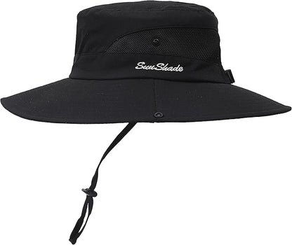 Womens Summer Sun Hat Beach Hat Wide Brim Outdoor UV Protection Hat Foldable Cool Mesh Ponytail Bucket Hat