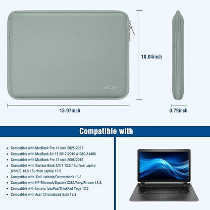 MOSISO Laptop Case 13.3 inch, 13-13.3 inch Laptop Sleeve Bag Compatible with MacBook Air/Pro 13/Pro 14 M5 M4 M3 M2 M1, HP Dell ASUS Lenovo, Neoprene Computer Sleeve Bag with Small Case, Antique Green