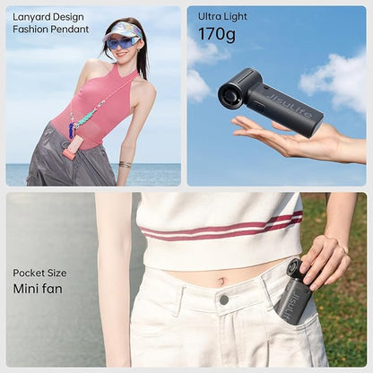 JISULIFE Portable Handheld Fan Life9, Turbo Power High Speed Air [18H Max Cooling Time], 5 Gear Wind, 5000mAh Rechargeable, Mini Pocket Design, Personal Fan for Travel Concerts Camping Makeup - Black