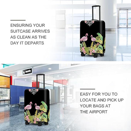 Tropical Flamingo Luggage Cover, Washable Suitcase Protector with Palm Leaves Print Anti-scratch Durable for 24",26" Bag