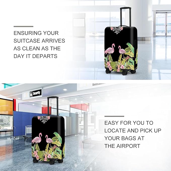 Tropical Flamingo Luggage Cover, Washable Suitcase Protector with Palm Leaves Print Anti-scratch Durable for 28",30"Bag