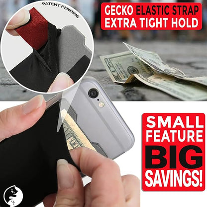 Gecko Travel Tech Double Pocket - Adhesive Card Holder - Cell Phone Pouch - Stick on Spandex Pocket - Carry Credit Cards and Cash - YIN YANG CAT